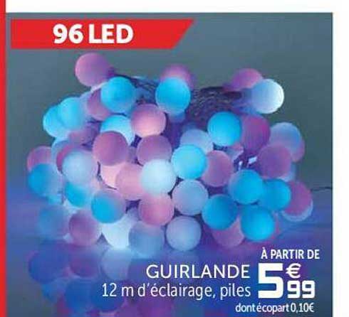 guirlande 12 m d'éclairage piles 96 led