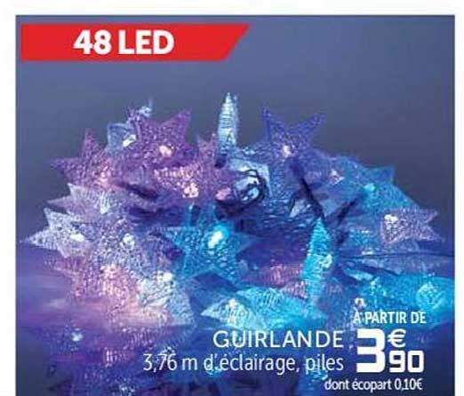 guirlande 3.76 m d'éclairage piles 48 led