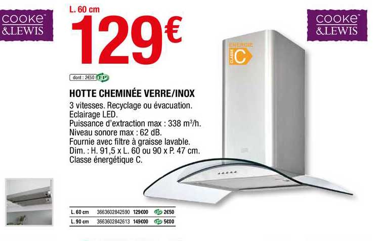 hotte cheminée verre inox cooke&lewis