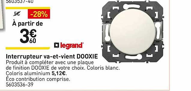 interrupteur va-et-vient dooxie legrand