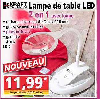 lampe de table led 2 en 1 avec loupe kraft werkzeuge