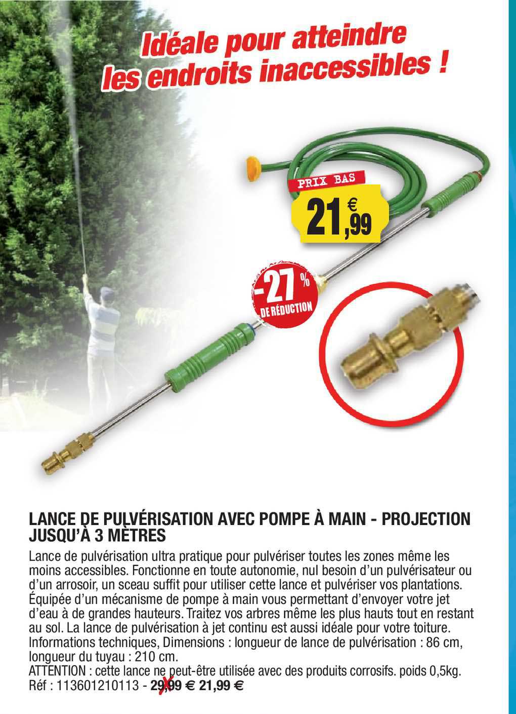 lance de pulvérisation avec pompe à main - projection jusqu'à 3 mètres