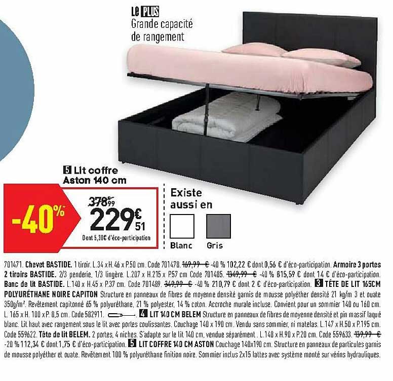 Lit Coffre Aston 140 Cm