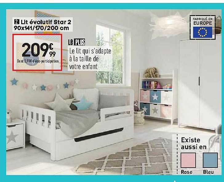 lit évolutif star 2 90x141 170 200 cm
