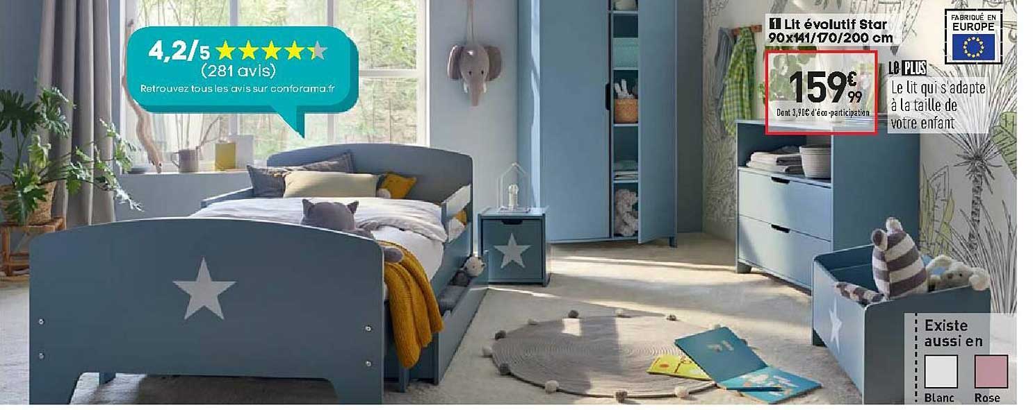 lit évolutif star 90x441 170 200 cm