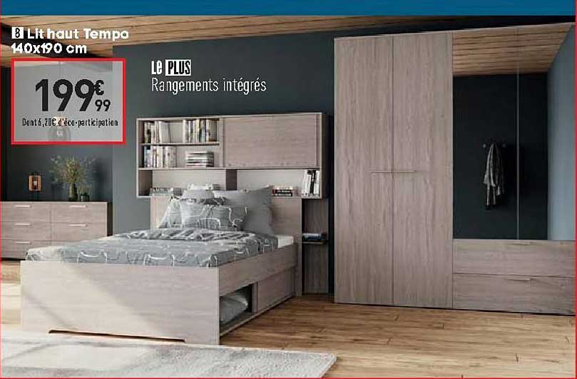lit haut tempo 140x190 cm