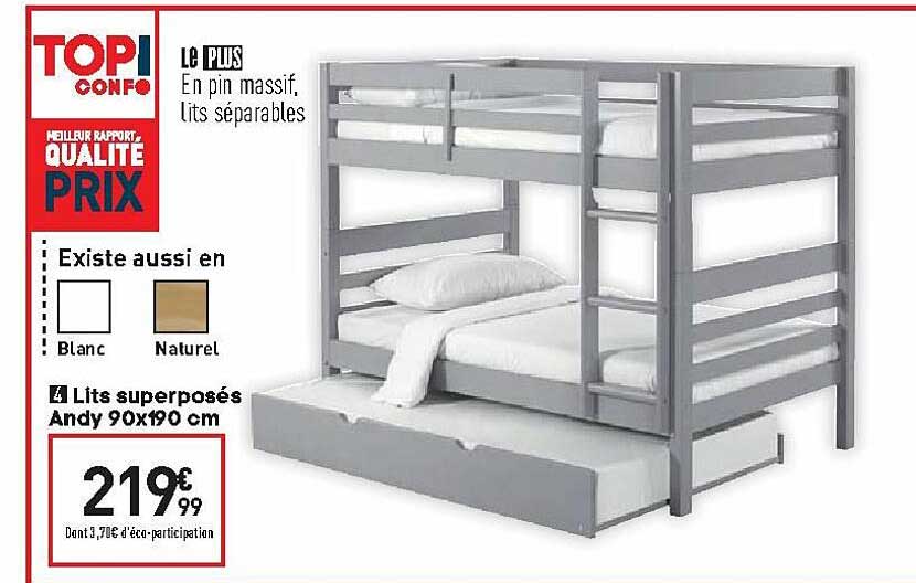 lits superposés andy 90x190 cm