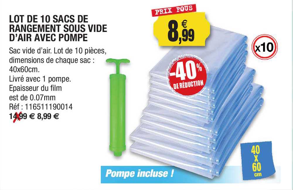 lot de 10 sacs de rangement sous vide d'air avec pompe