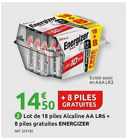lot de 18 piles alcaline aa lr6 + 8 piles gratuites energizer
