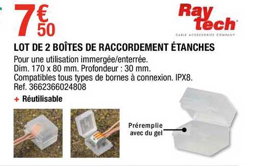 lot de 2 boîtes de raccordement étanches ray tech