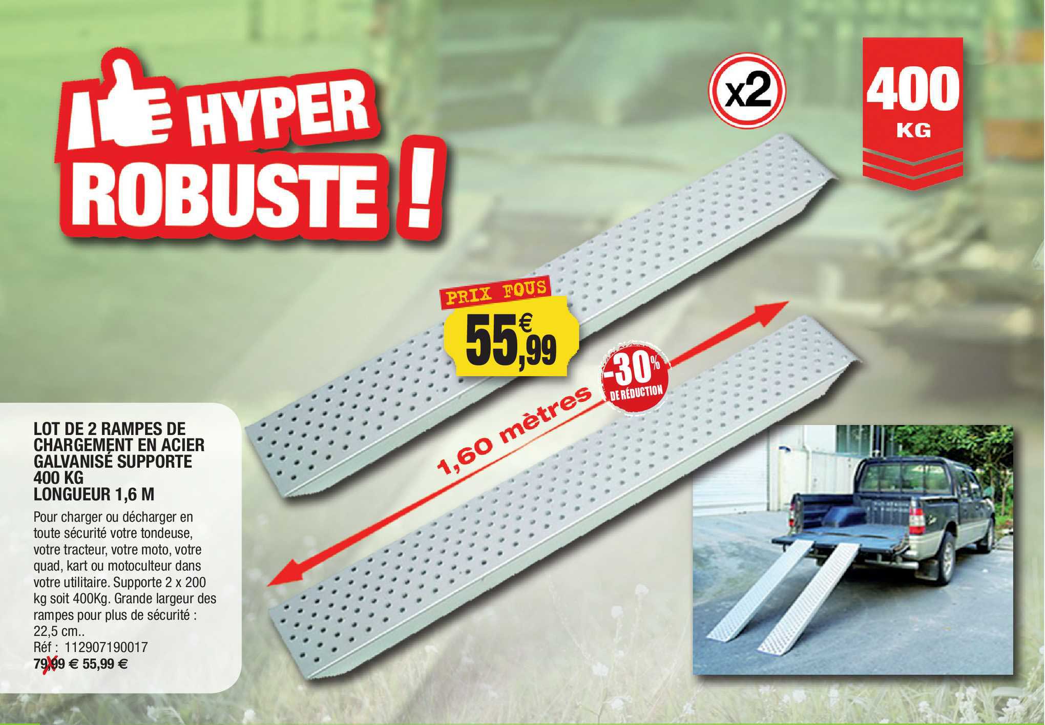 lot de 2 rampes de chargement en acier galvanisé supporte 400 kg longueur 1.6 m