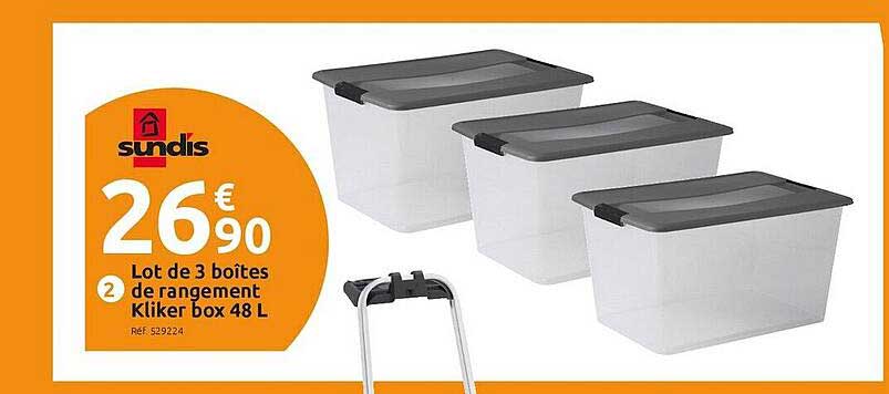 lot de 3 boîtes de rangement kliker box 48 l sundis