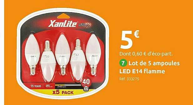 lot de 5 ampoules led e14 flamme