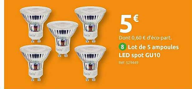 lot de 5 ampoules led spot gu10