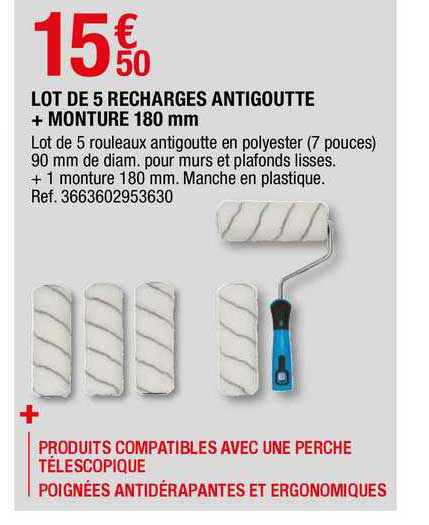 lot de 5 recharges antigoutte + monture 180 mm