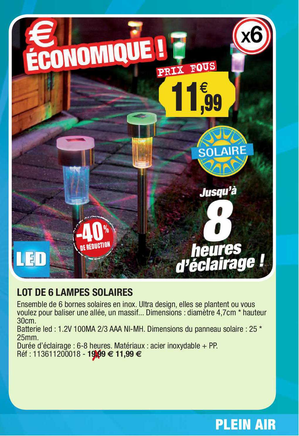 lot de 6 lampes solaires led