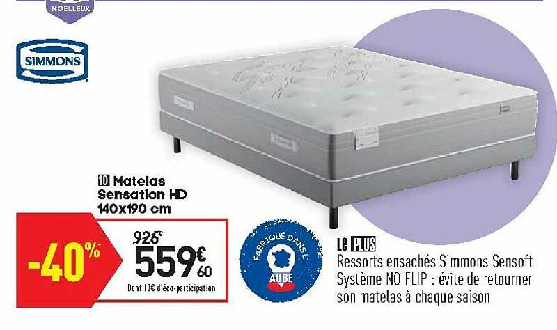matelas sensation hd 140x190 cm simmons