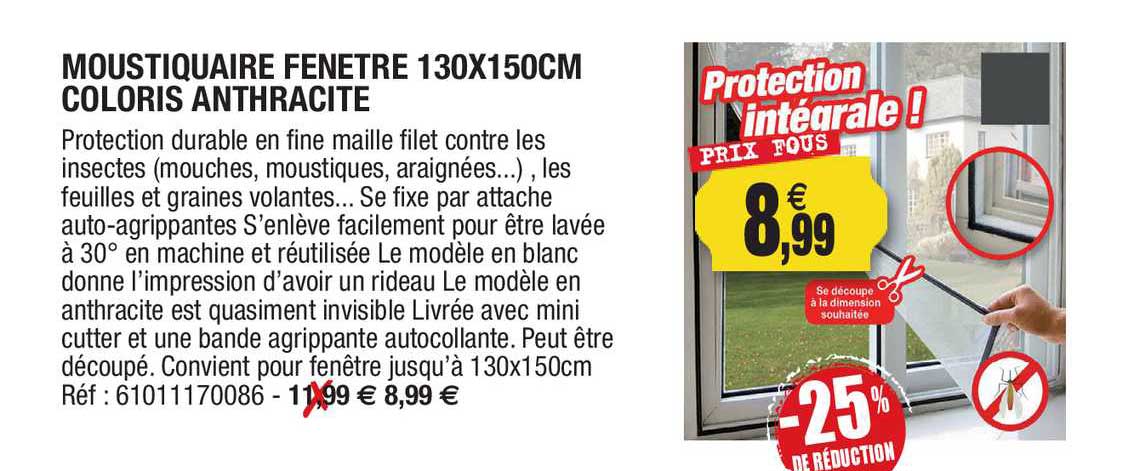 moustiquaire fenêtre 130x150cm coloris anthracite