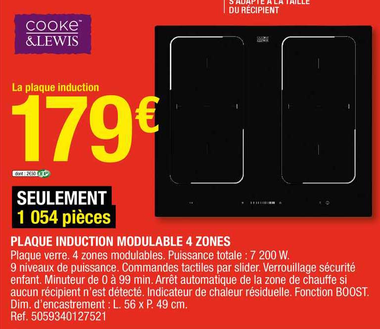 plaque induction modulable 4 zones cooke&lewis