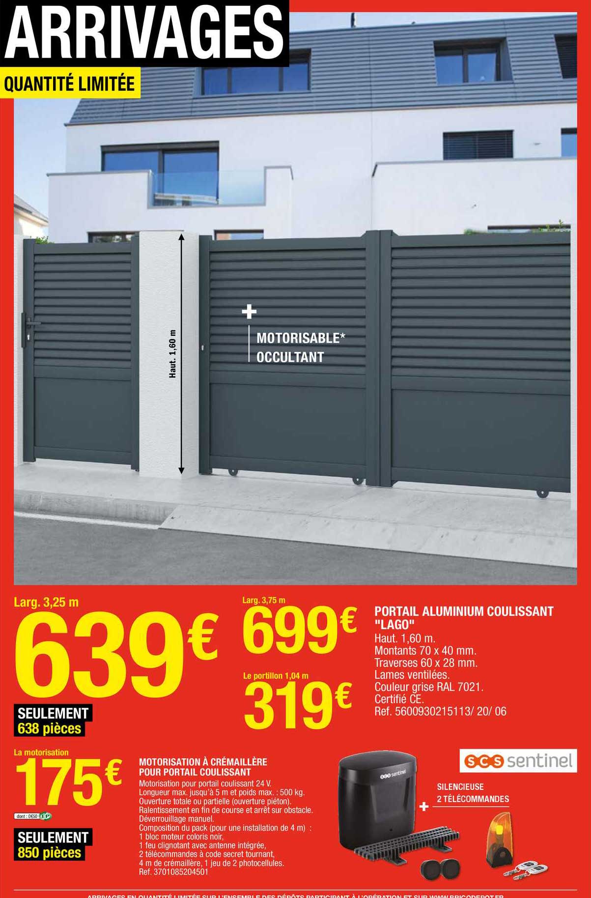 portail aluminiium coulissant "lago" motorisation à crémaillère pour portail coulissant