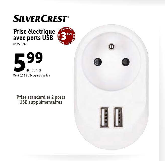 prise électrique avec ports usb silver crest