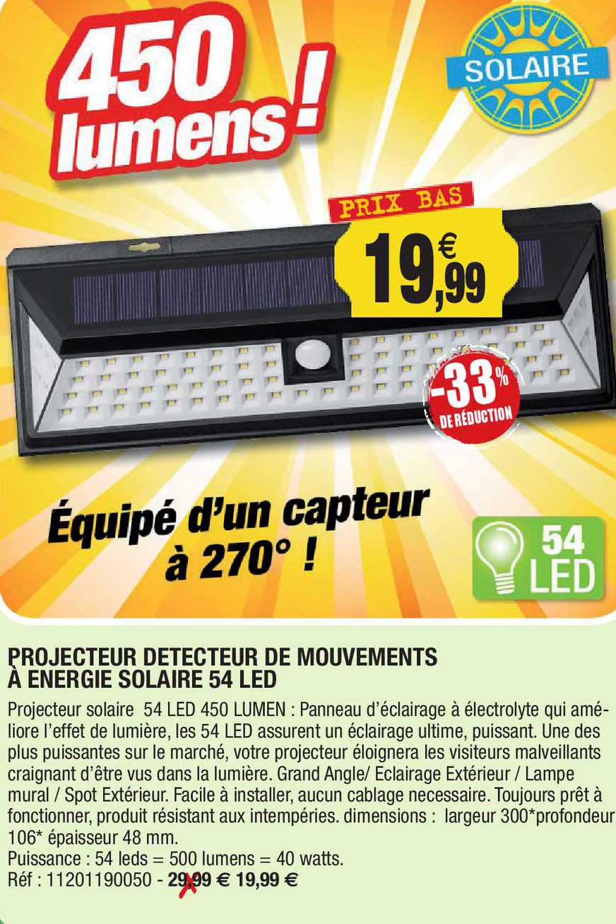 Projecteur Detecteur De Mouvements à Energie Solaire 54 Led