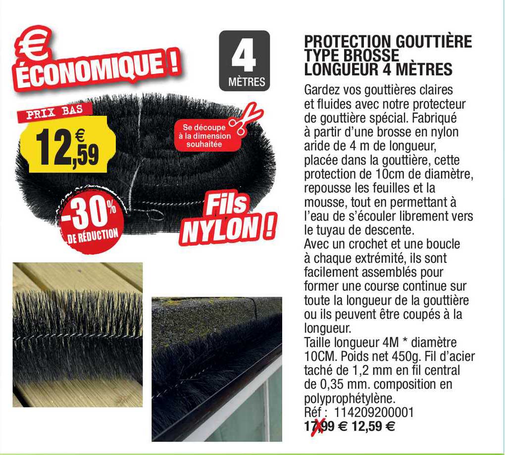 protection gouttière type brosse longueur 4 mètres