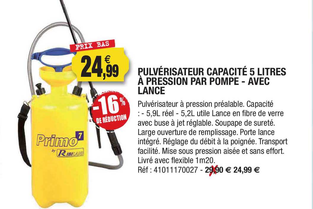 pulvérisateur capacité 5 litres à pression par compte - avec lance -16% de réduction