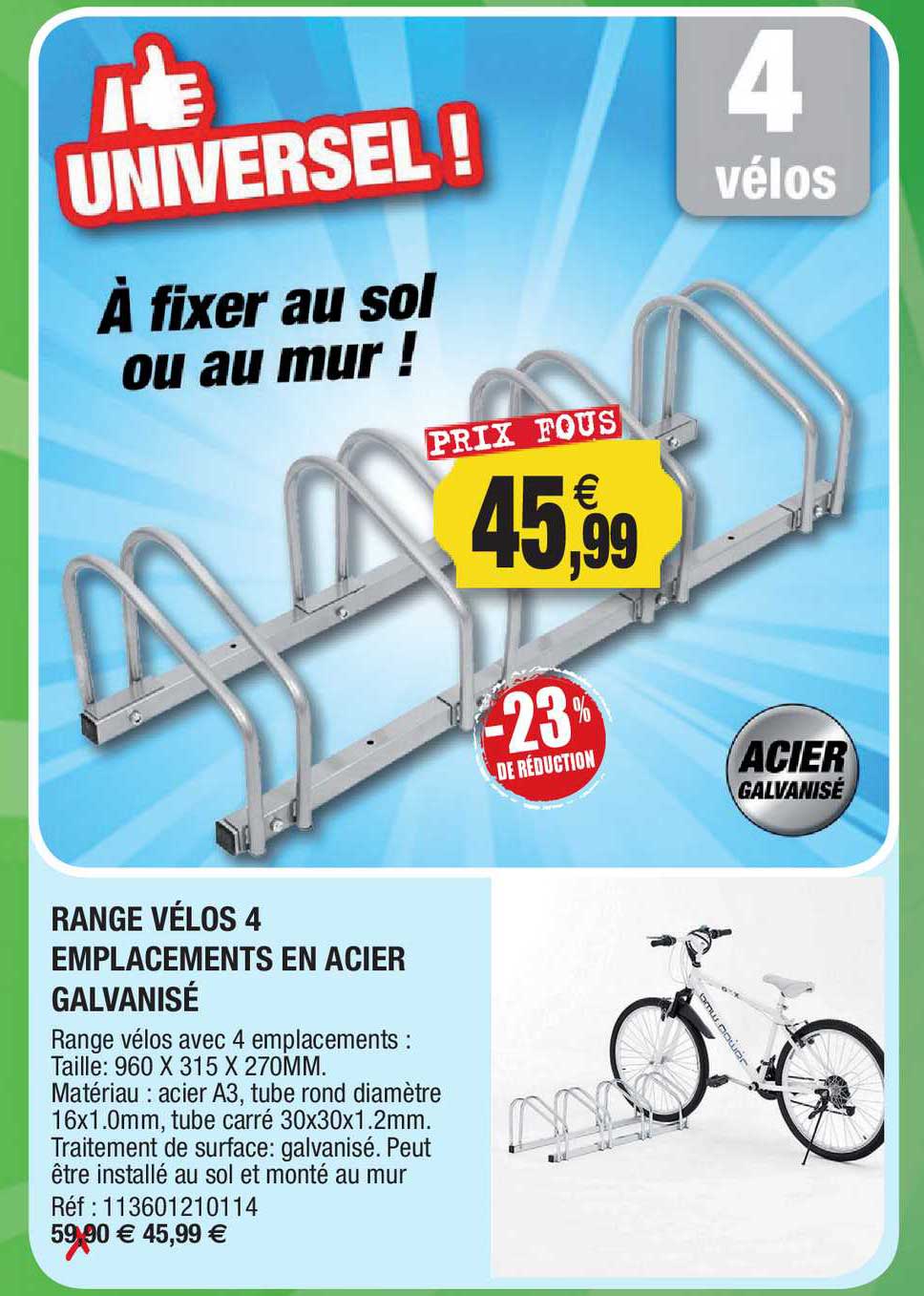 range vélos 4 emplacements ena cier galvanisé
