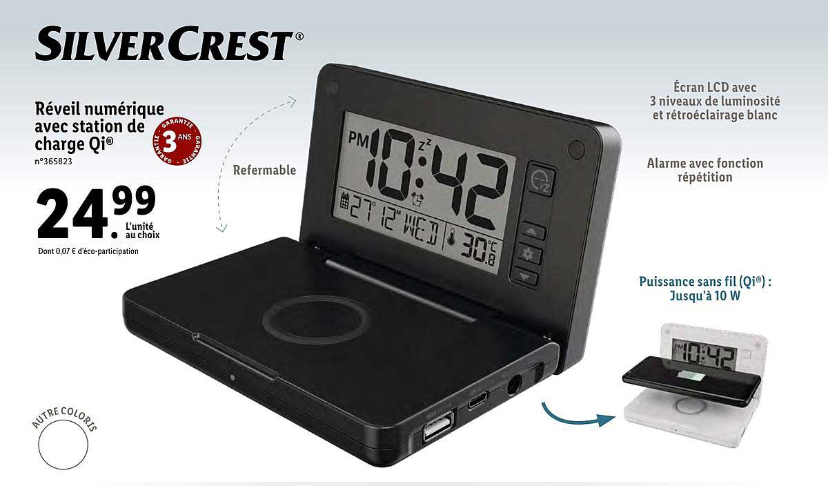 Réveil Numérique Avec Station De Charge Qi® Silver Crest