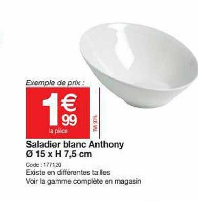 saladier blanc anthony ø15 x h. 7,5 cm