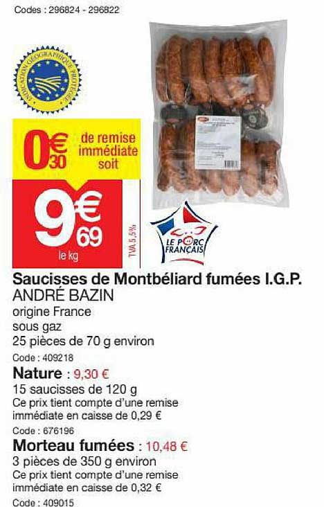 saucisses de montbéliard fumées i.g.p. andré bazin