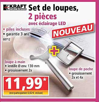 set de loupes, 2 pièces avec éclairage led kraft werkzeuge