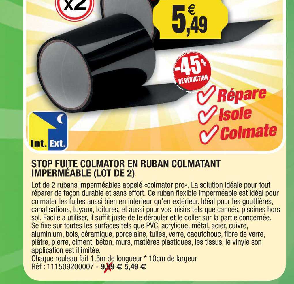 stop fuite colmator en ruban colmatant imperméable (lot de 2)
