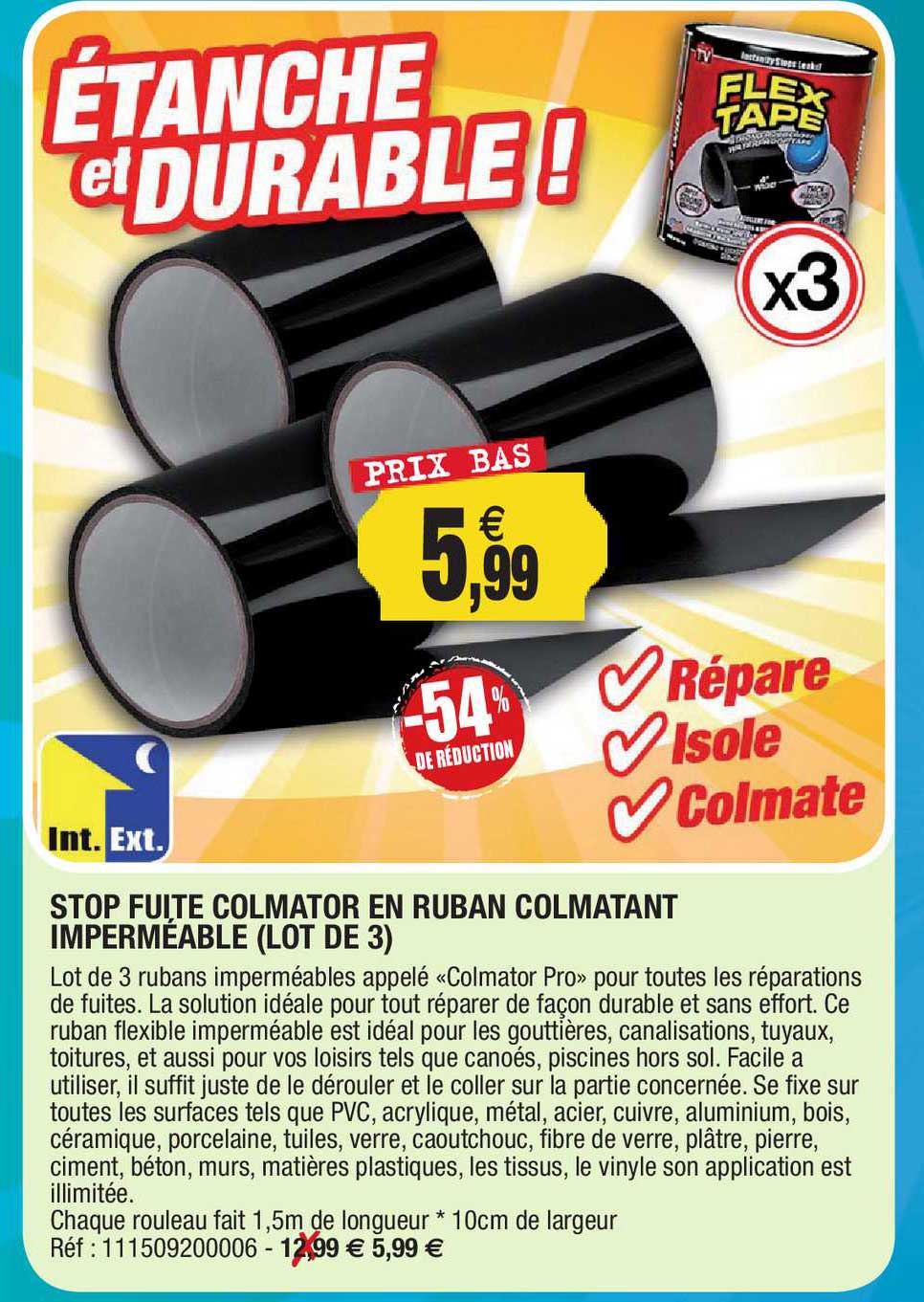 stop fuite colmator en ruban colmatant imperméables (lot de 3)