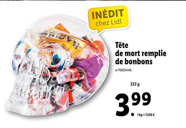 tête de mort remplie de bonbons