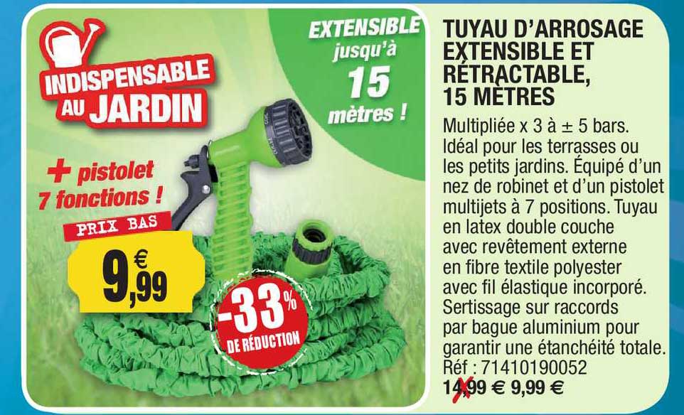 tuyau d'arrosage extensible et rétractable 15 mètres -33% de réduction