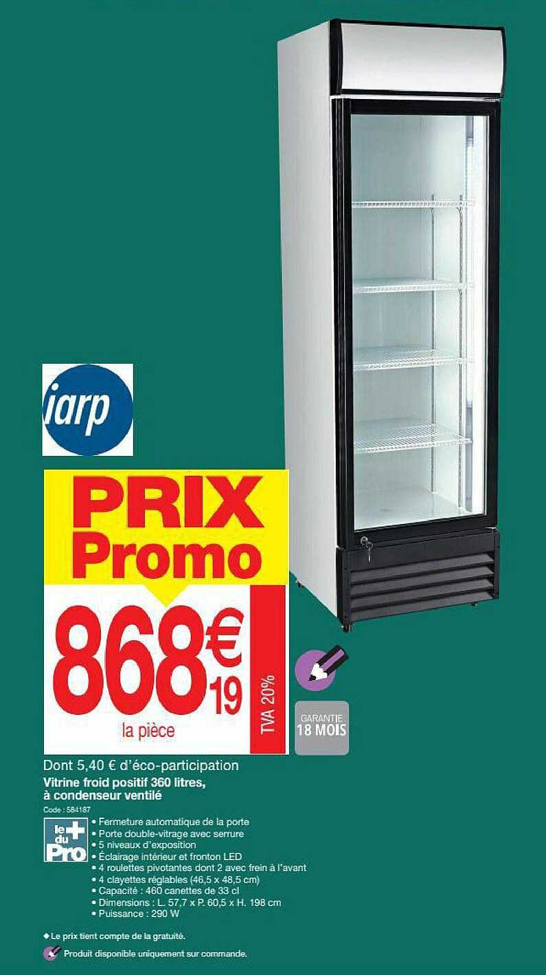 vitrine froid positif 360 litres, à condenseur ventilé
