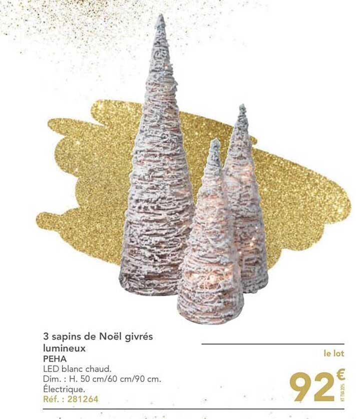 3 sapins de noël givrés lumineux peha