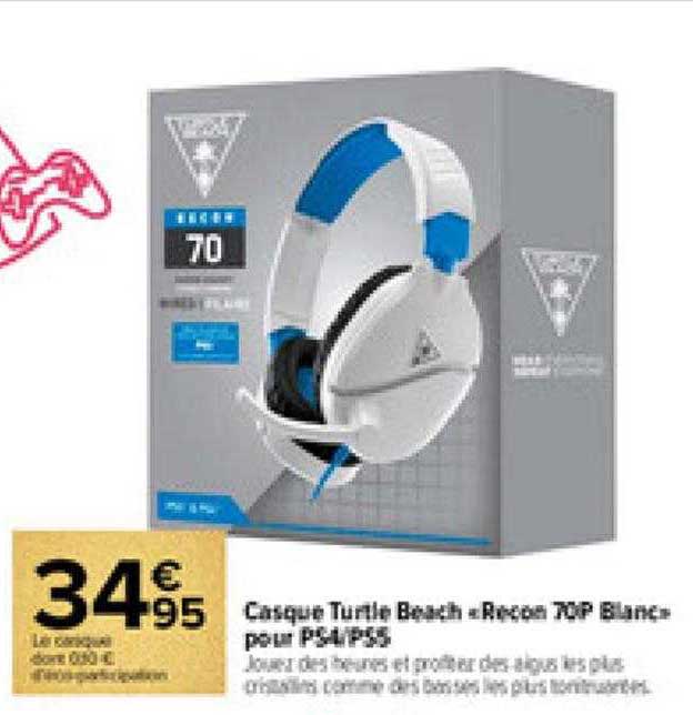 casque turtle beach «recon 70p blanc» pour ps4-ps5