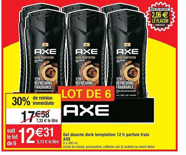 gel douche dark temptation 12h parfum frais axe