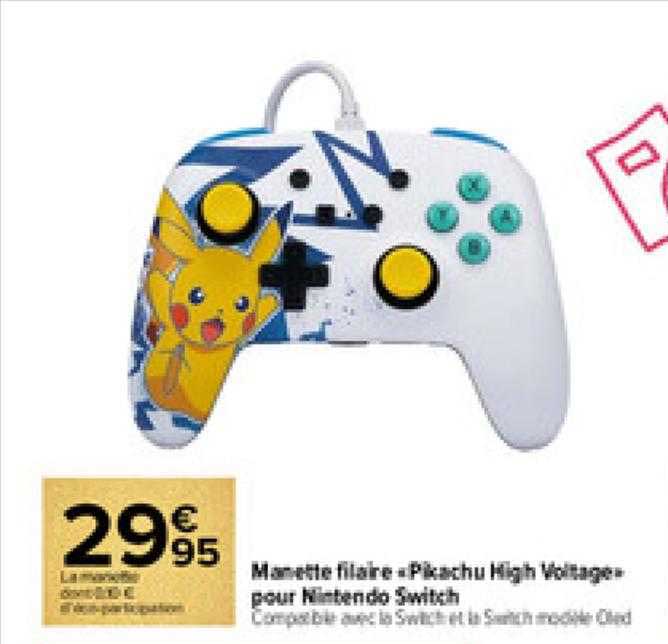 manette filaire «pikachu high voilage» pour nintendo switch