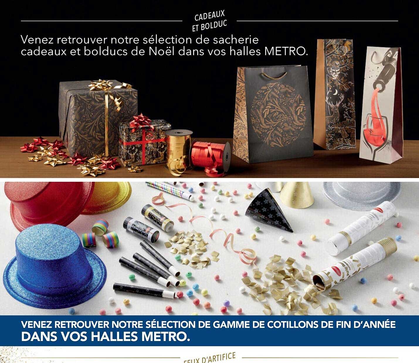 sélection de sacherie cadeaux et bolducs de noël dans vos halles metro