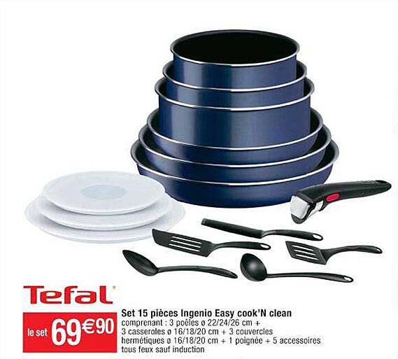 set 15 pièces ingenio easy cook'n clean tefal