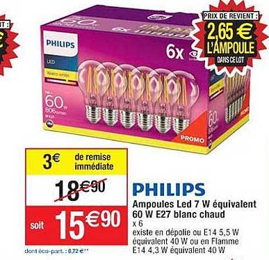 ampoules led 7 w équivalent 60 w e27 blanc chaud philips