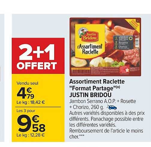 assortiment raclette "format partage" justin bridou