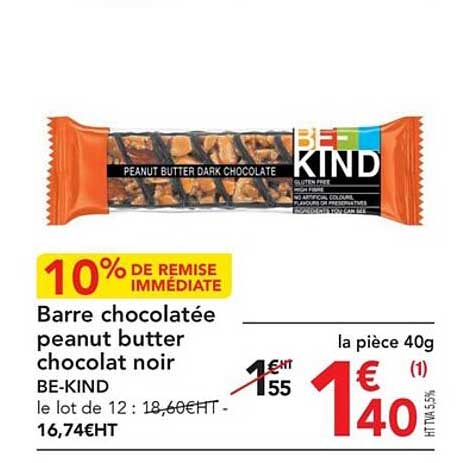 barre chocolatée peanut butter chocolat noir be-kind