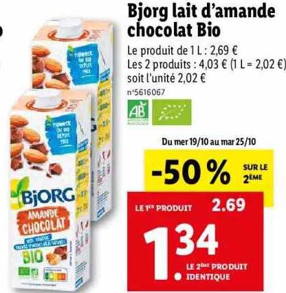 bjorg lait d'amande chocolat bio