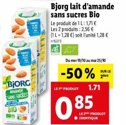 bjorg lait d'amande sans sucres bio