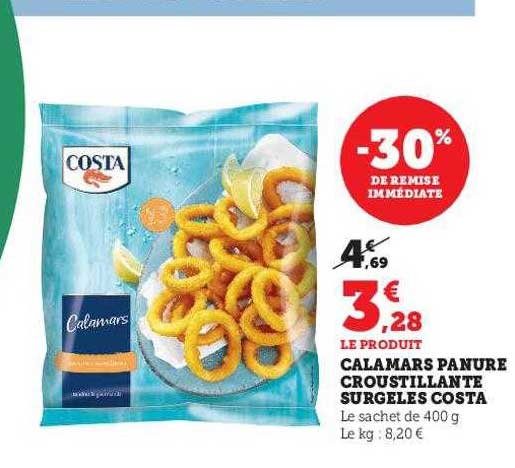 calamars panure croustillante surgelés costa